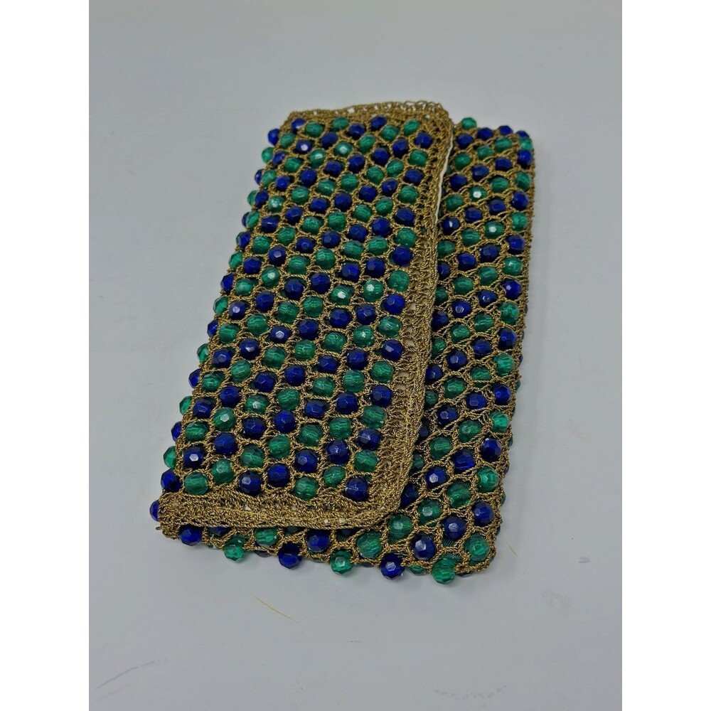 Vtg Rosenfel Green Beaded Clutch Purse Flap Closure small Gorgeous